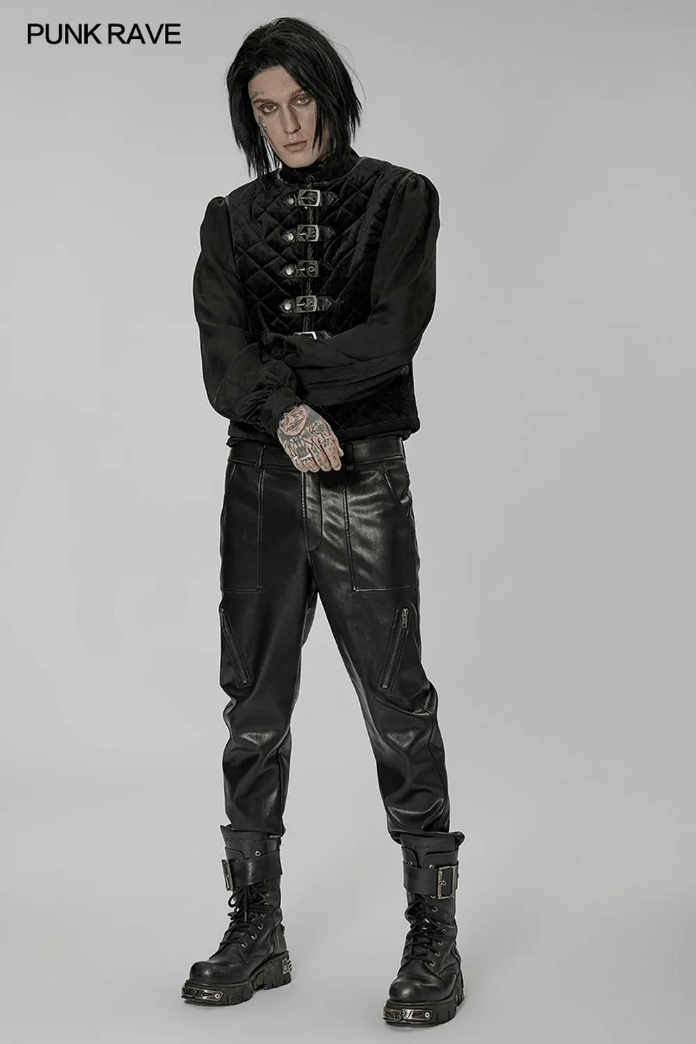 Gothic Quilted Men's Waistcoat with Metal Clasp Closure
