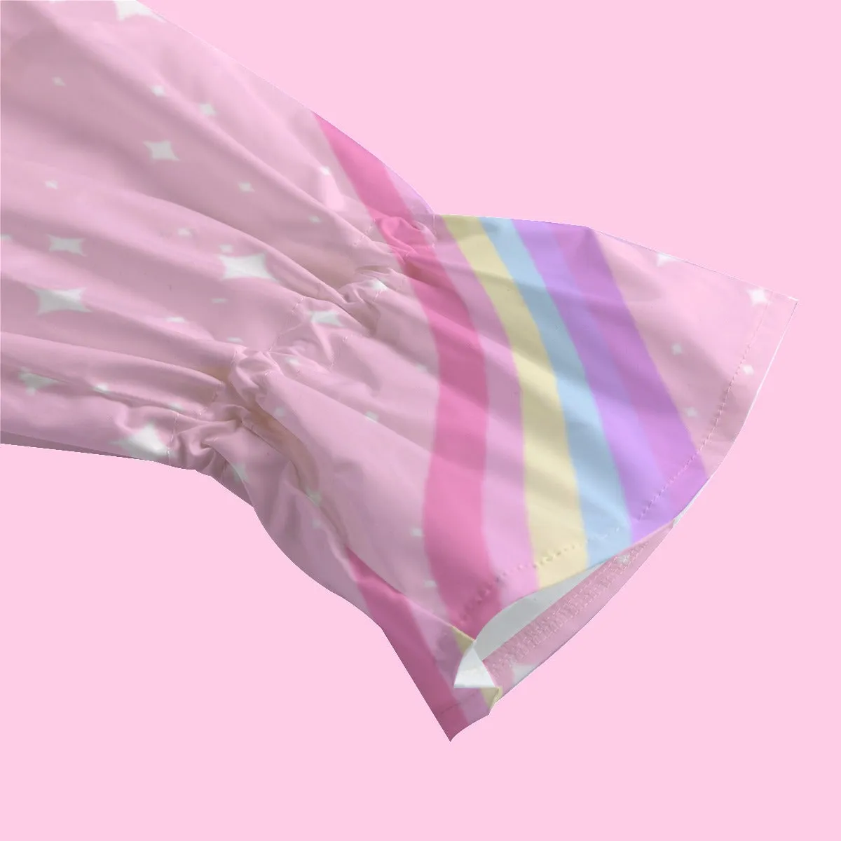 Kawaii Sparkle Cake Rainbow Beam Women's Cutie Flair Windbreaker Jacket With Waist Elastic