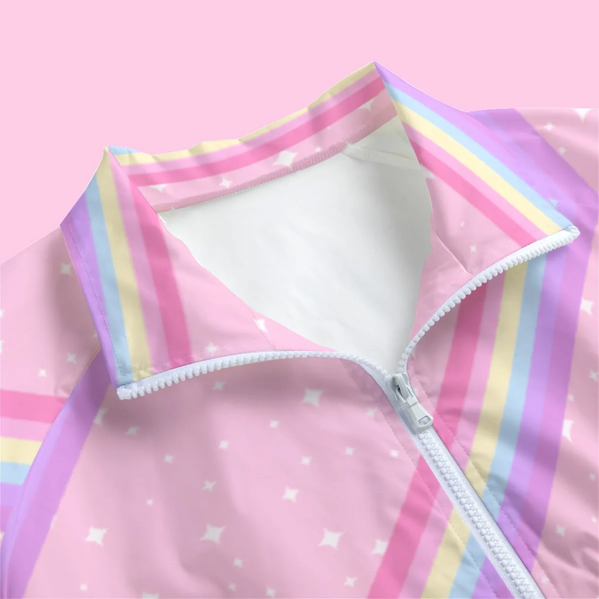 Kawaii Sparkle Cake Rainbow Beam Women's Cutie Flair Windbreaker Jacket With Waist Elastic