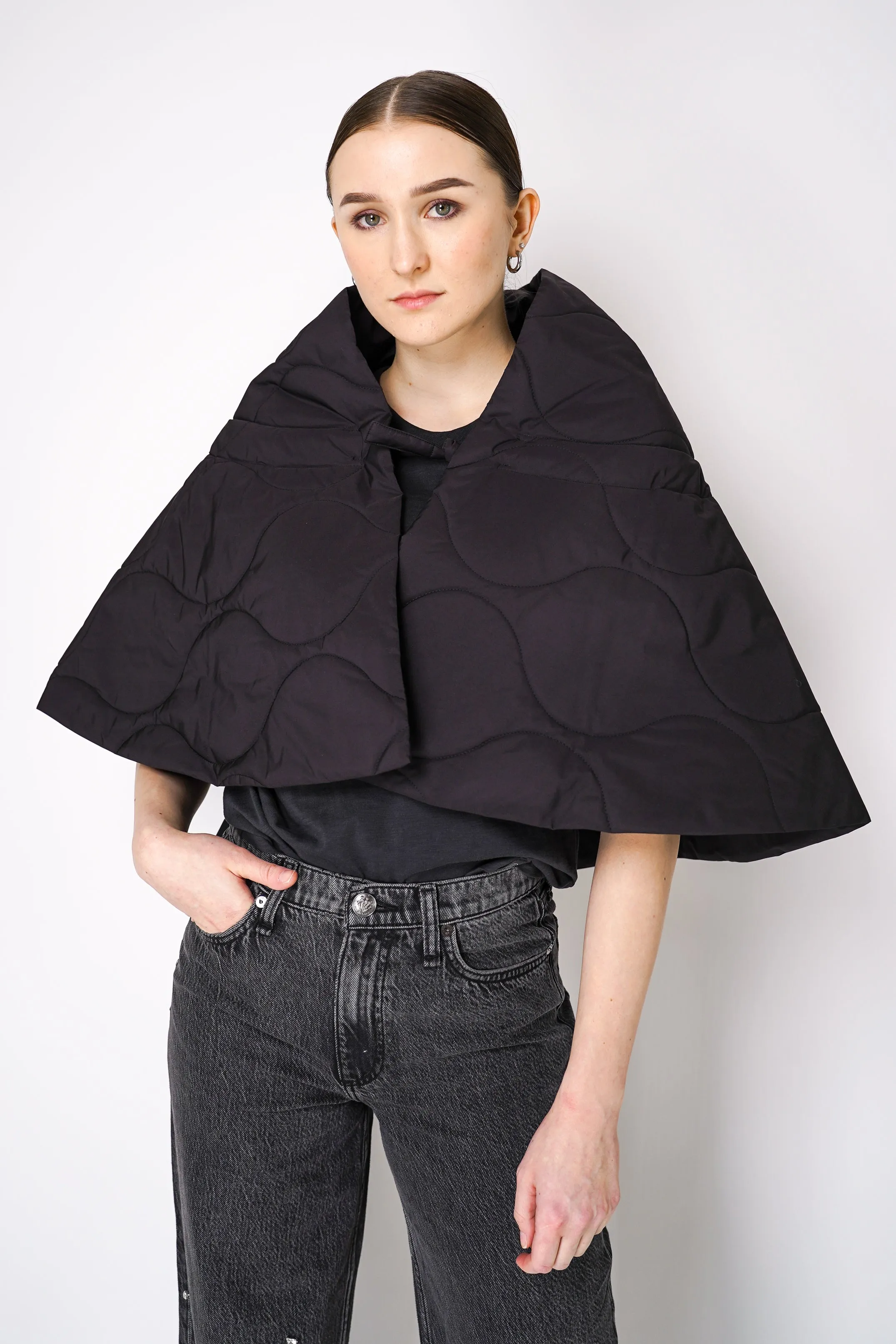 Pleats Please Issey Miyake Asteroid Insulated Cape in Black